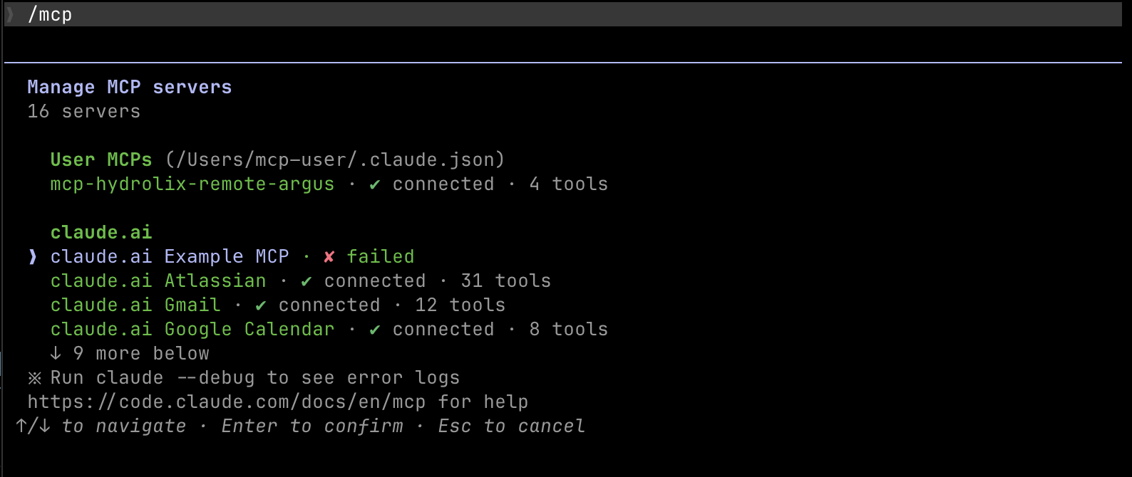 Select the Hydrolix MCP Server connection in the MCP server list