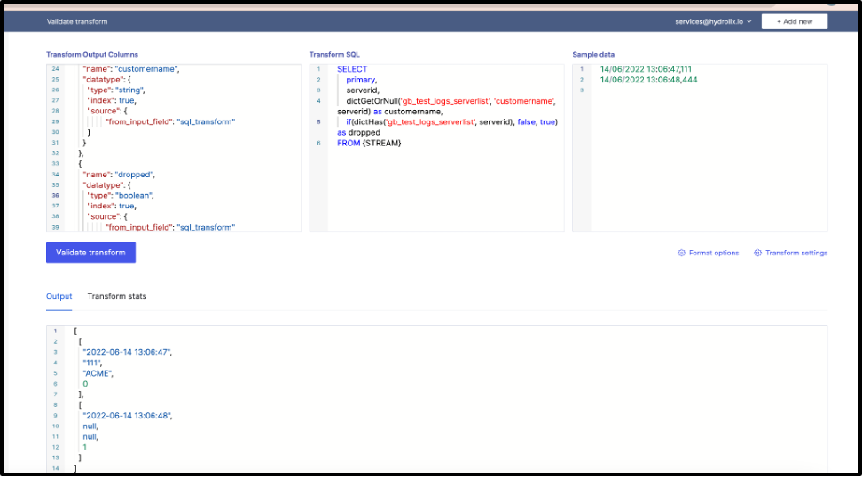 Using dictionaries in transform