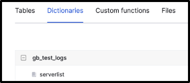 Dictionary list view in Hydrolix UI