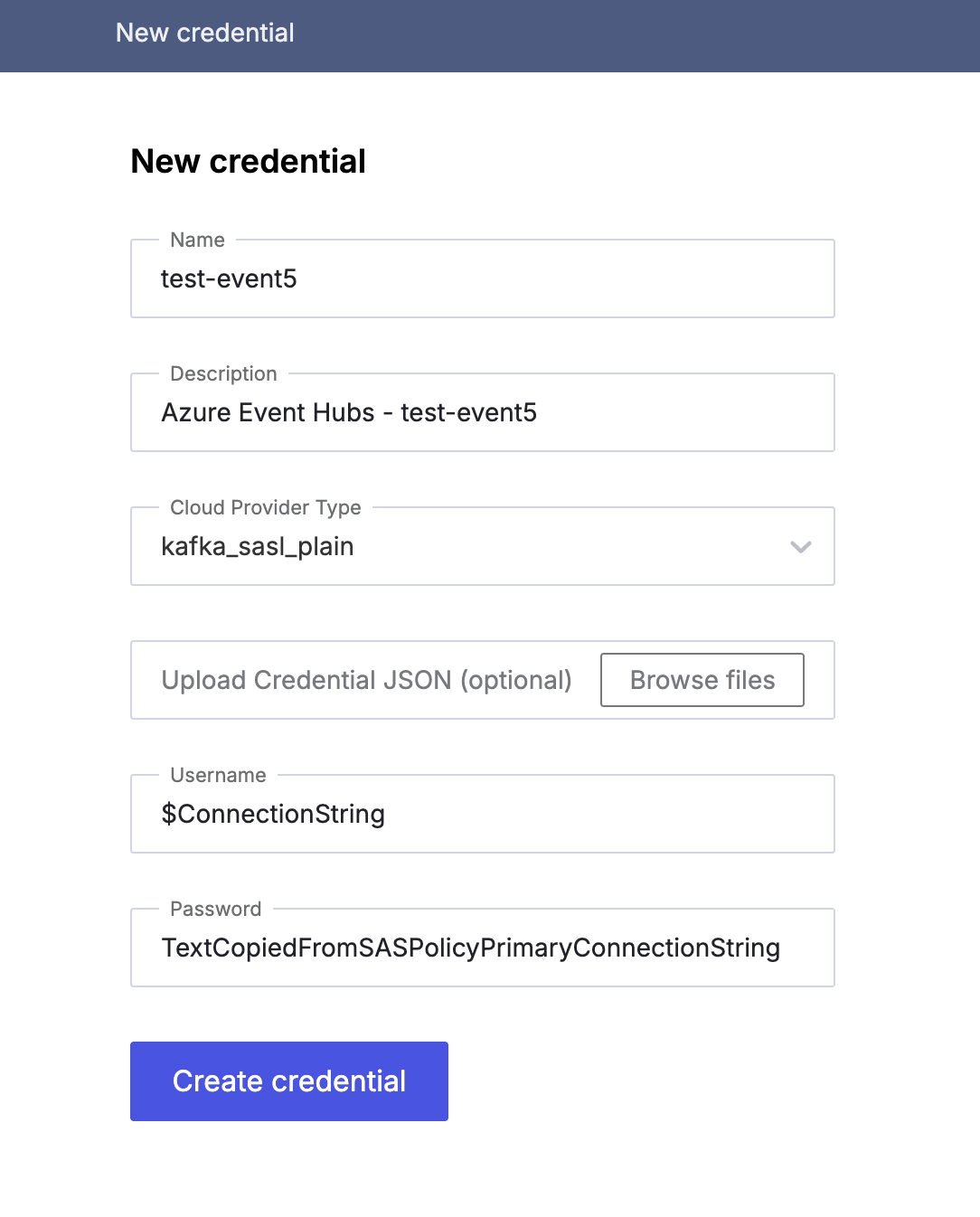 Image: e0805f099b7f423eec5cc1acb8354a897fe8a2602068e2474774c8a6c77ae11d-azure-event-hubs-hydrolix-new-credential.png