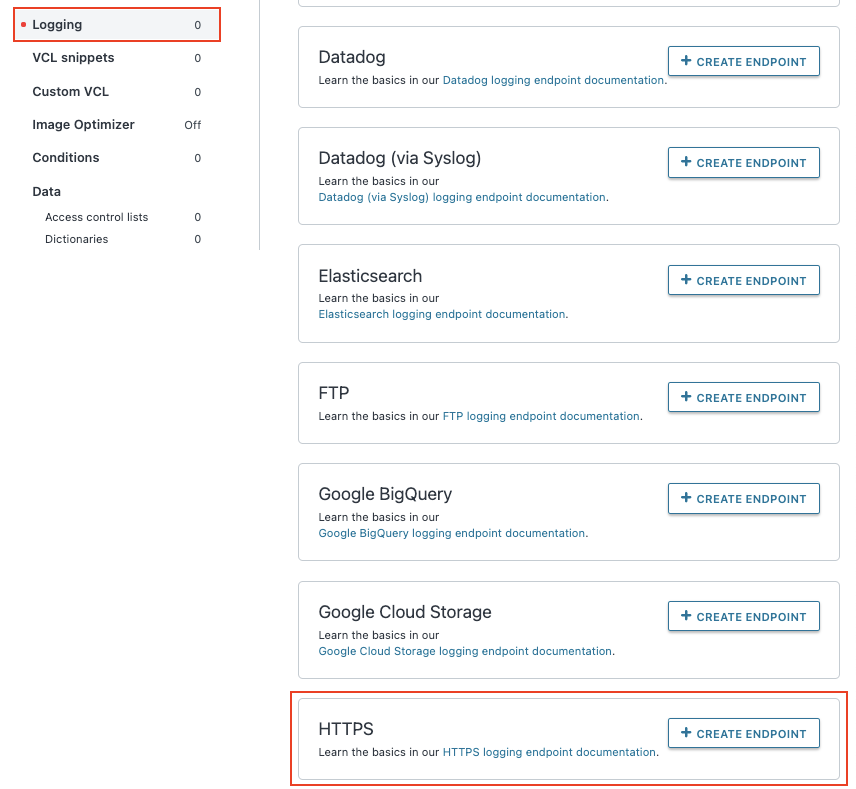 Example Fastly service logging configuration