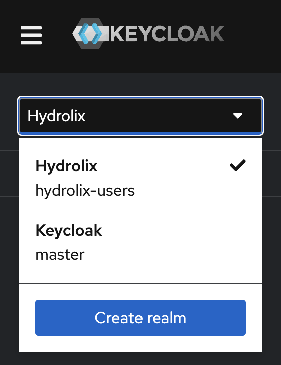 Keycloak realm selector dropdown