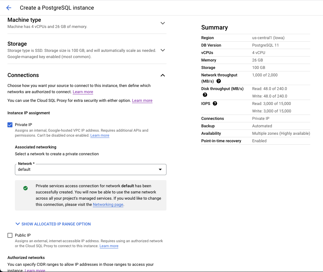 Postgres migration network configuration